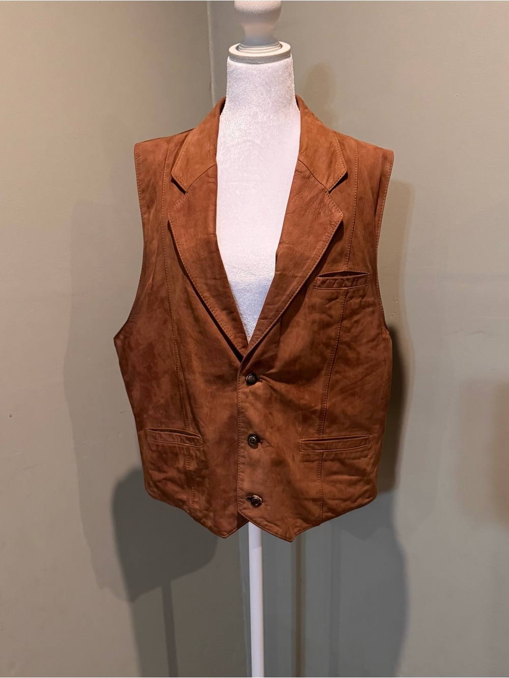 Vintage Genuine Suede Leather Vest Brown